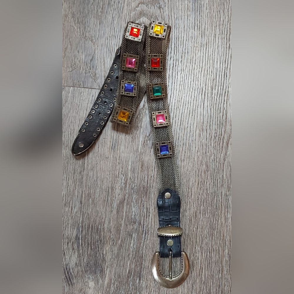 VINTAGE GUN METAL MULTI-COLORED MESH BELT